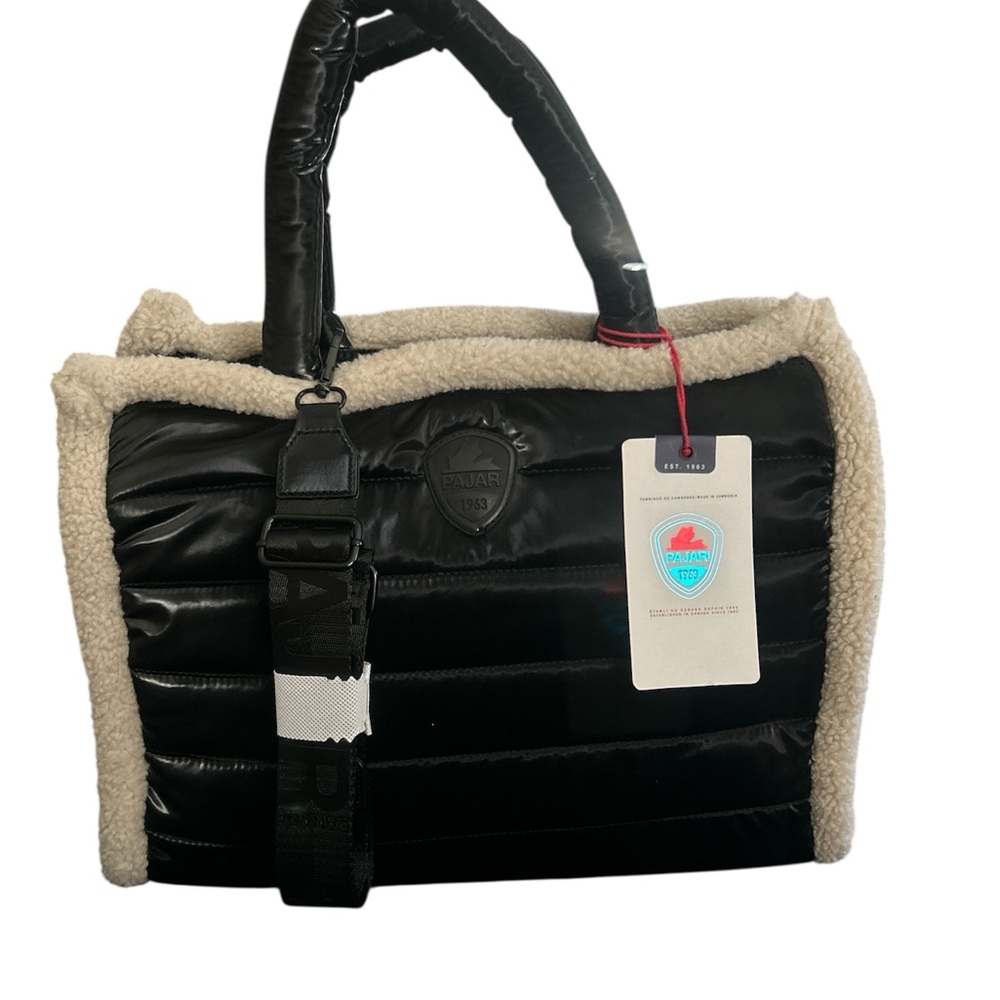 Pajar Black and Cream Quilted Tote with Sherpa Trim - Picture 2 of 7